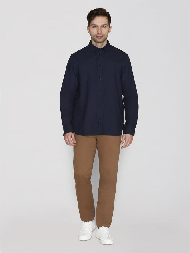 Knowledge Cotton Apparel Harald Small owl oxford regular fit shirt - GOTS/Vegan Blå