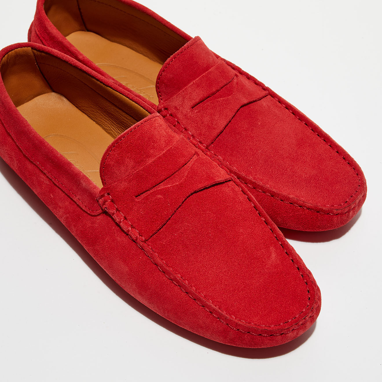 Loafers Mocassins en Velours de Cuir Martin rouges