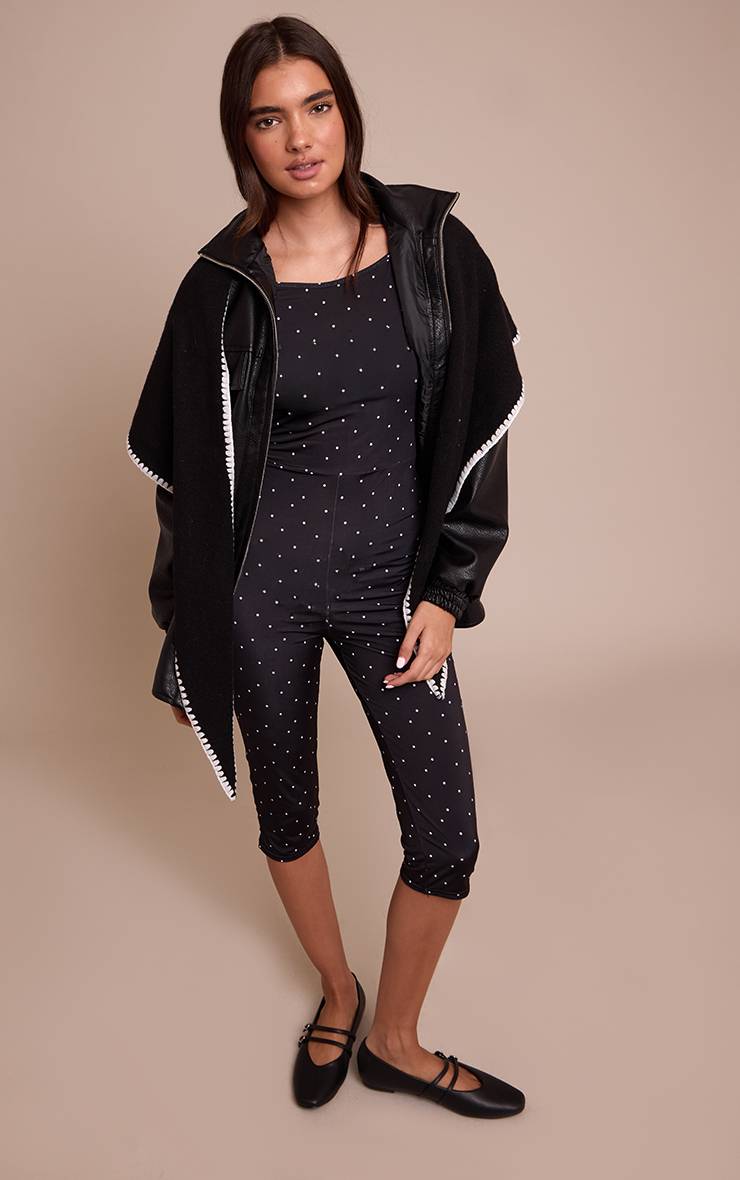 Noir Combinaison Capri Moulante À Pois