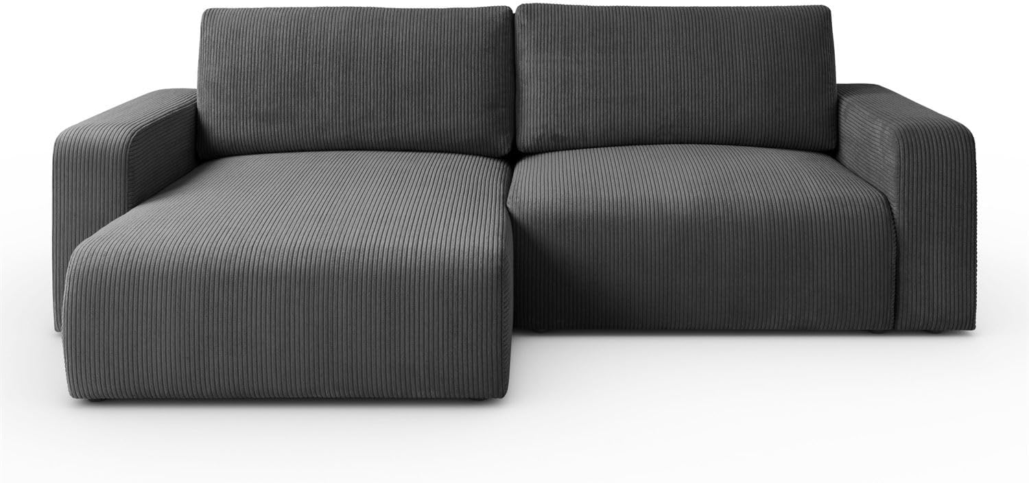 Lookway Ecksofa Opera mit Schlaffunktion und Bettkasten, universaler L-Form Schlafsofa mit Liegefläche 125x205 cm, Wohnzimmer Sofa (Dunkelgrau - Poso 34)