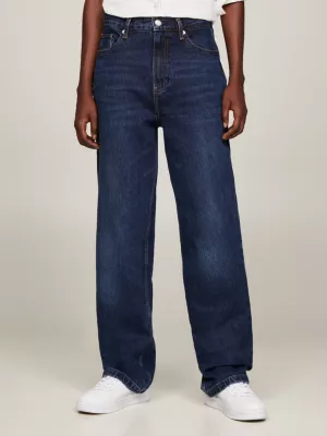 Calça jeans reta de cintura alta e modelagem relaxada