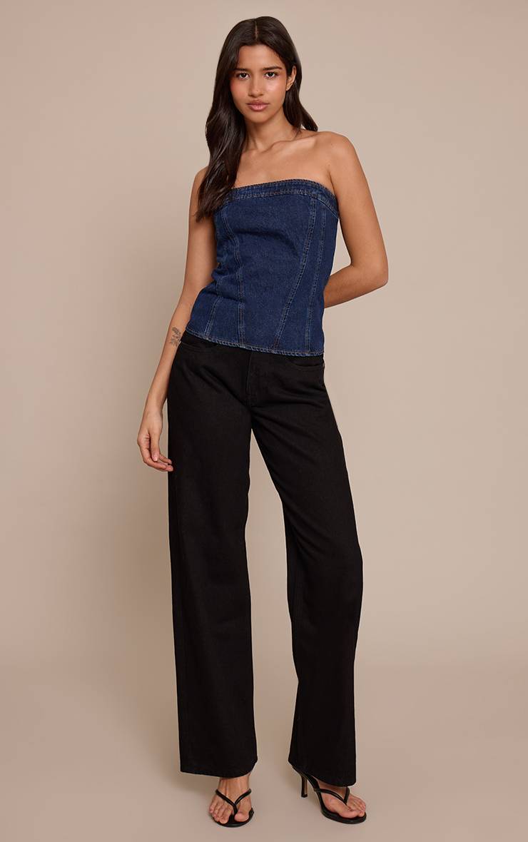 Bleu Indigo Top Corset Bustier En Denim Sans Bretelles Pour Grande Taille