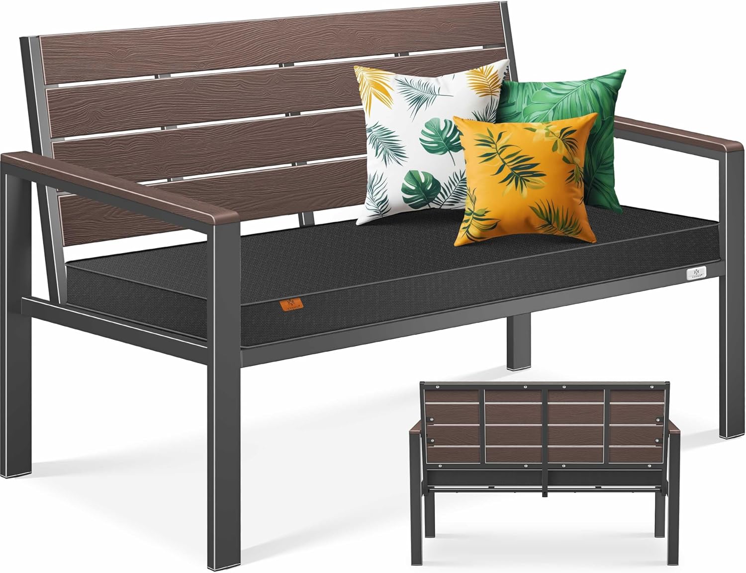 KESSER® Gartenbank mit Kissen – Sitzbank Wetterfest 2-Sitzer Parkbank in Holzoptik Balkonbank für Garten Terrasse Balkon bis 300 kg belastbar UV-beständig inkl. abnehmbarem & waschbarem Polsterbezug