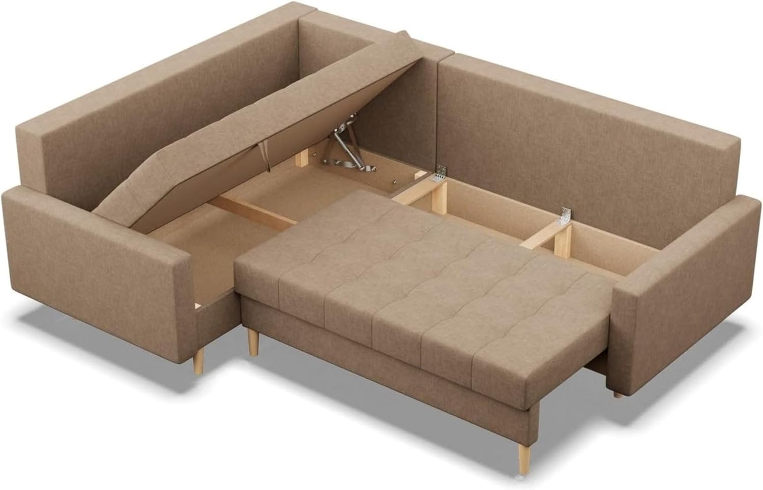 Mebligo - Ecksofa mit Schlaffunktion und Bettkasten Elma, Eckcouch mit Ottomane Links, Sofa L Form (BxTxH) 223 x 172 x 88 cm, Couch Wohnzimmer, Ecke Sofa, Braun (Lux 2)