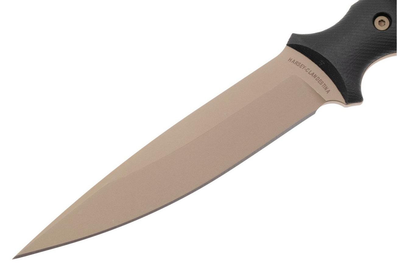 Spartan Blades Harsey Clandestina SB57DEBKKYTN Flat Dark Earth, Black Micarta, survivalmes, kydex schede