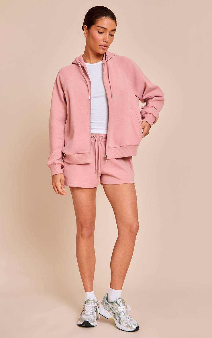 Rose Short Molleton Taille Élastiquée Petite Co-ord