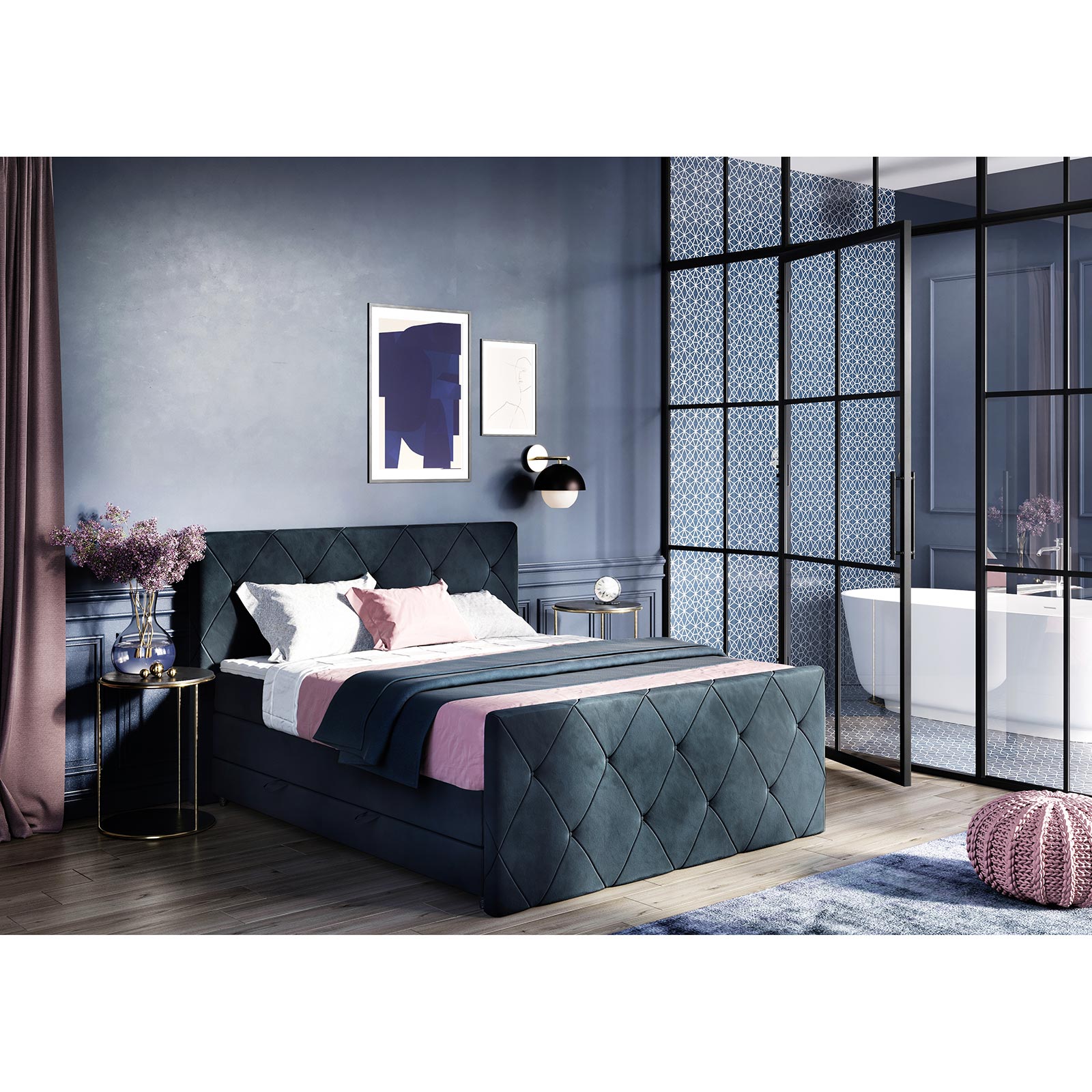 Boxspringbett - navi - H3 - mit Bettkasten - 140x200 cm