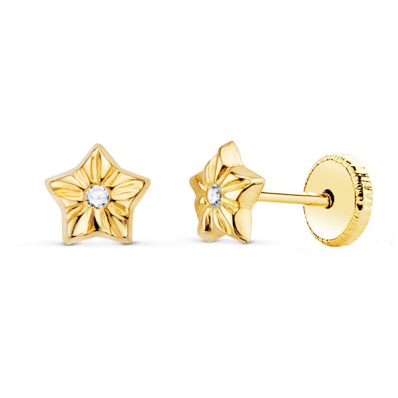 Boucles d'Oreilles Or 18 Carats 750/000 Jaune Motif Etoile - Fille
