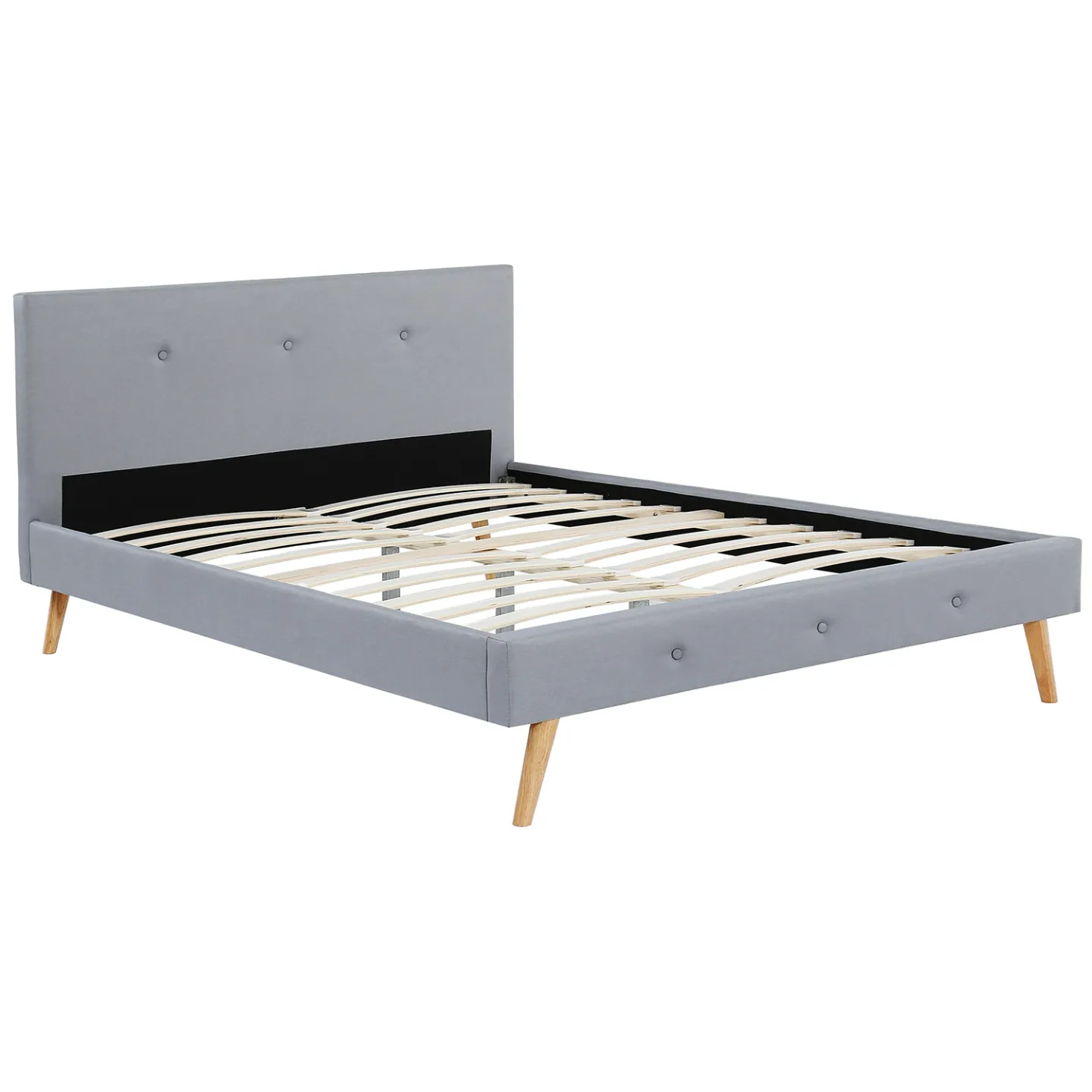 Lit double scandinave OSLO avec tête de lit et sommier 140 x 190 cm tissu gris clair
