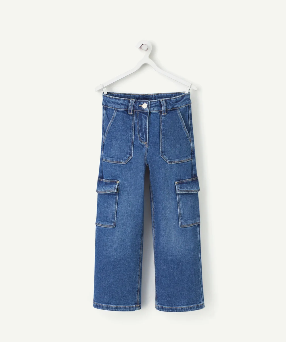 PANTALON WIDELEG CARGO FILLE EN DENIM BLEU LOW IMPACT
