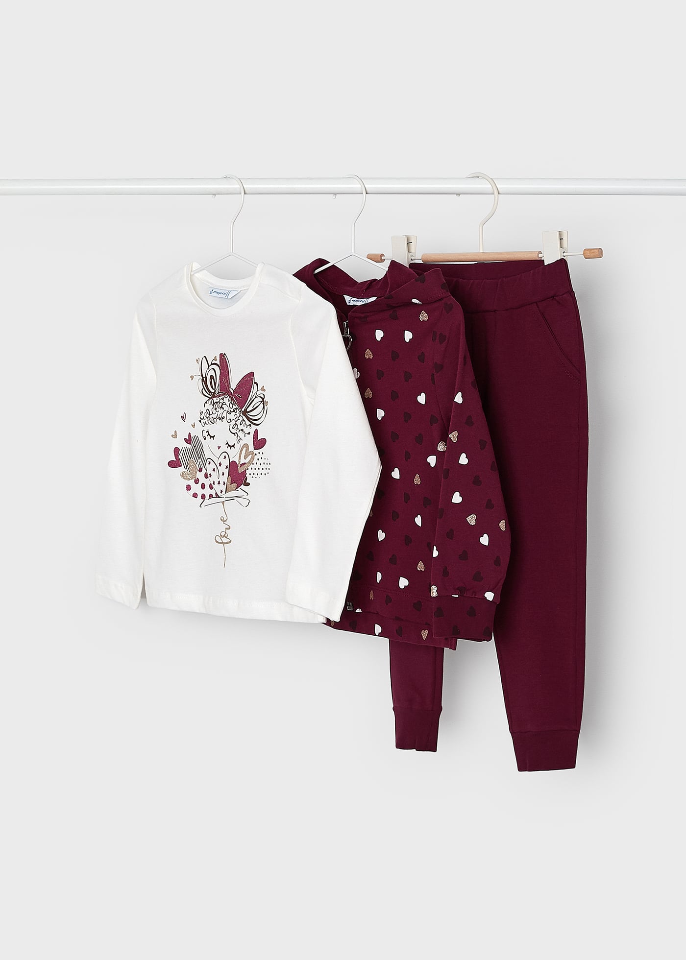 Conjunto de moletom de algodão de 3 peças para meninas