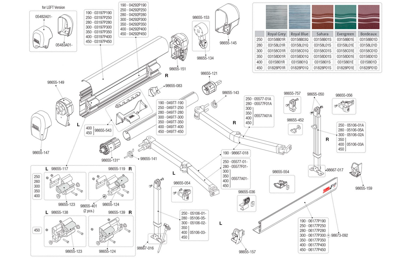 Fiamma Kit linker und rechter Arm Halterung für Markise F45Ti 190 - Farbe Polar Weiß Fiamma Ersatzteilnummer 98667-018