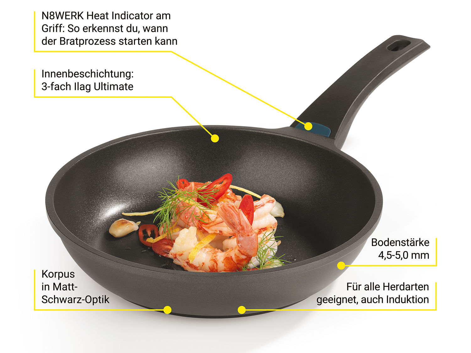 Bratpfanne N8WERK Aluguss, mit Hitzeindikator