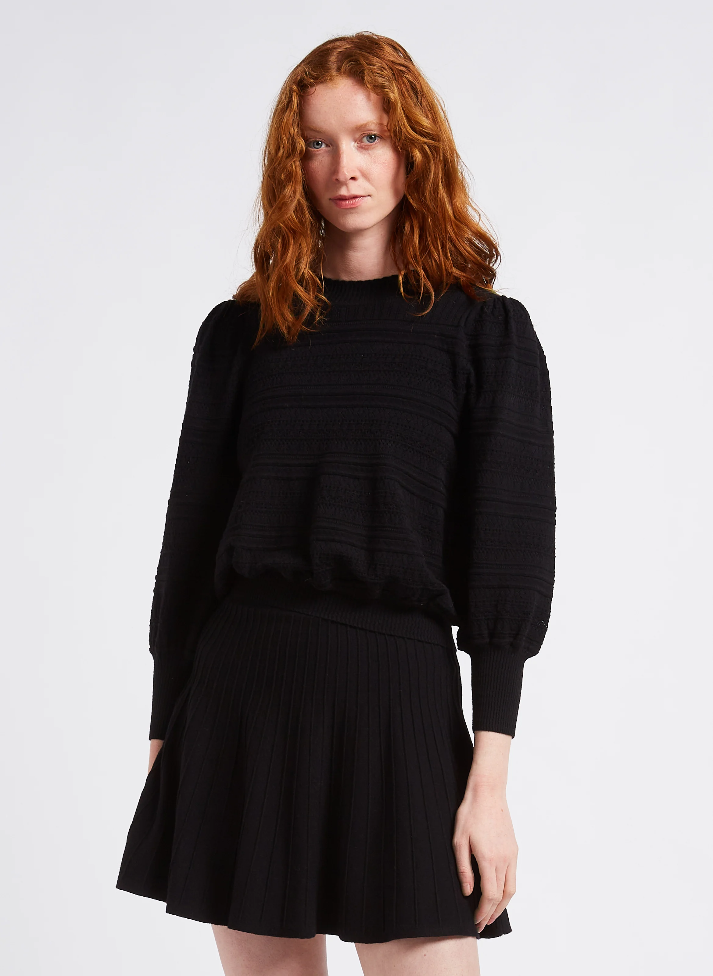 MILET - Pull col rond en maille ajourée| Noir