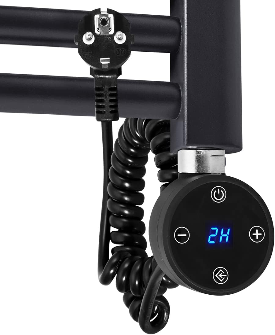 EMKE 600W verwarmingselement met thermostaat en LCD-scherm, verwarmingspatroon voor badkamerradiatoren, verwarmingselementen van roestvrij staal, handdoekwarmers, zwart