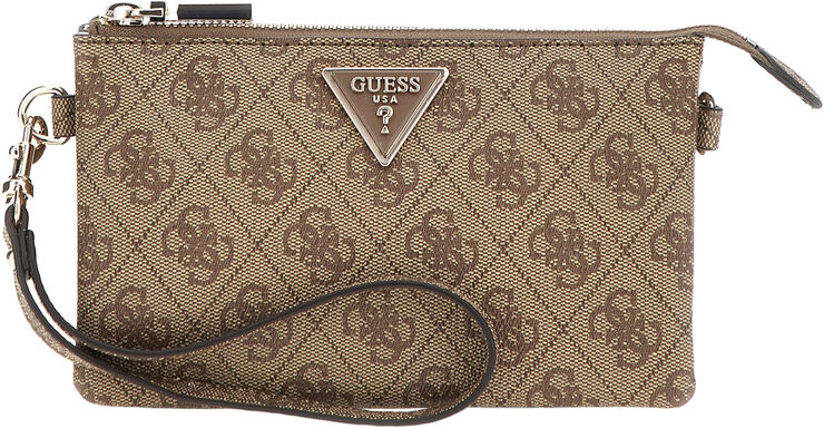GUESS LATONA MINI TRI CPRMNT TOP ZIP Latte logo