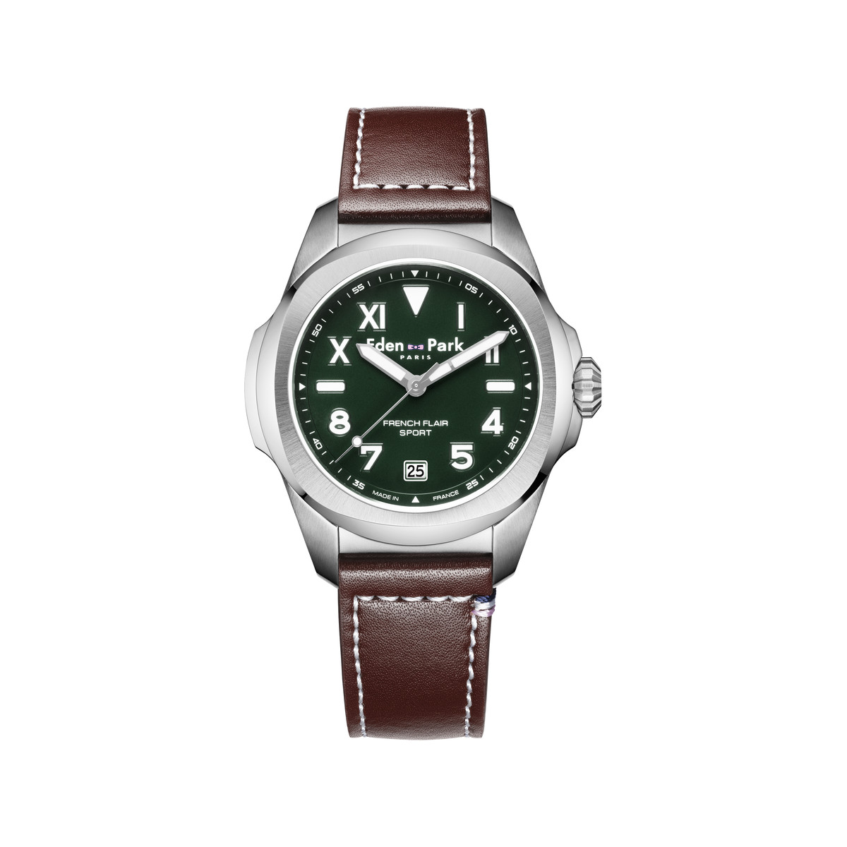 Montre EDEN PARK Sport homme acier bracelet cuir brun