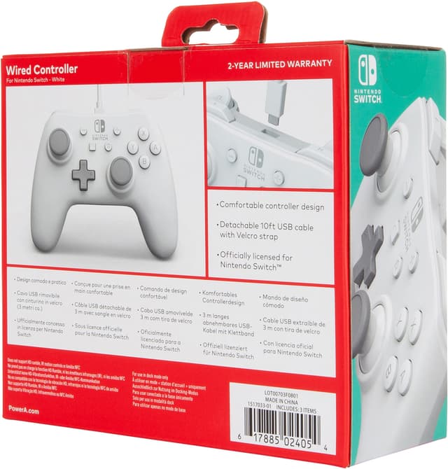 PowerA Nintendo Switch USB gamepad med ledning (hvid)