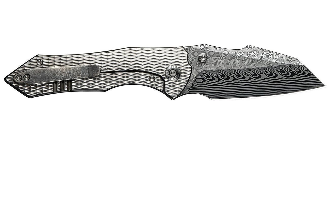 WE Knife High-Fin XL WE24010-DS1 Hakkapella Damasteel, Diamond Patterned Polished Titanium, zakmes