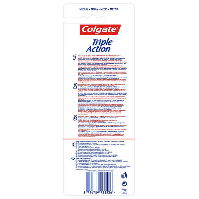 Colgate Triple Action Medium Tandenborstel 4 stuks