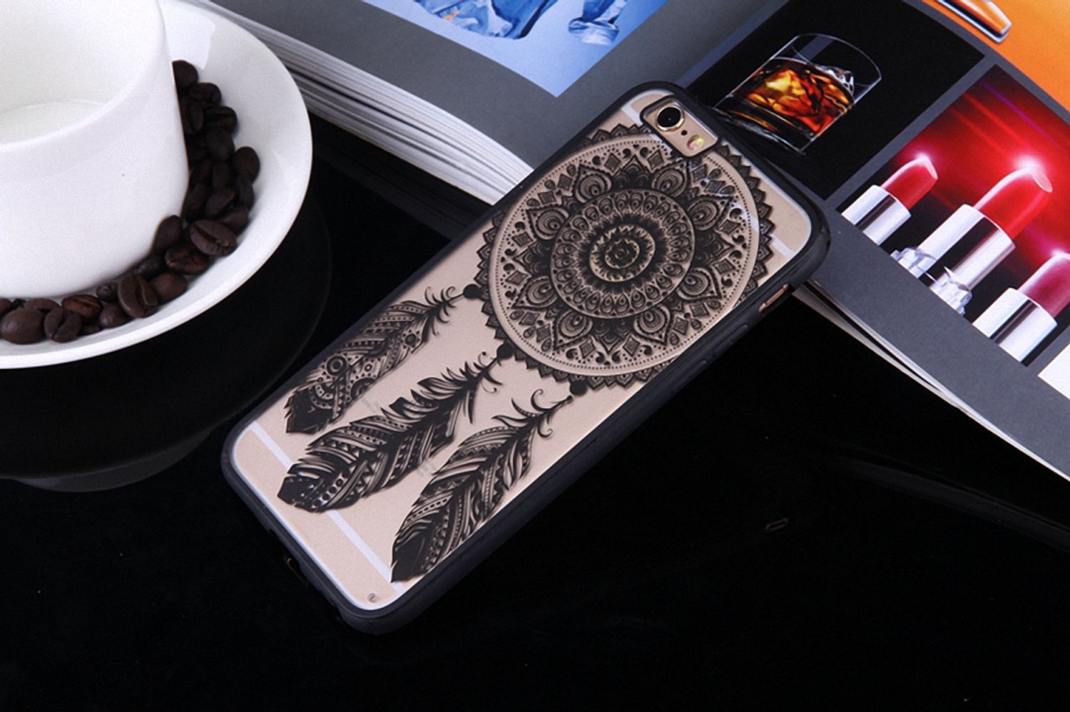 Apple iPhone 6 / 6s Handy Hülle Mandala Case Schutz Motiv Traumfänger Schwarz