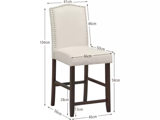 Lot de 2 chaises de bar avec coussin epais, pieds en bois d'hévéa