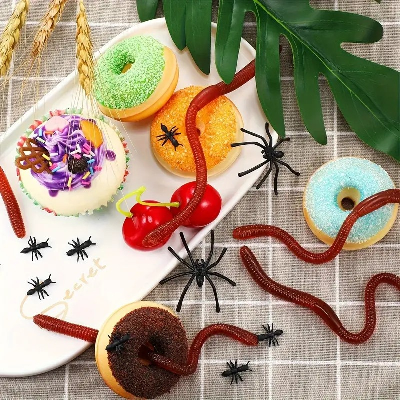 (10er Set) Halloween Deko Regenwürmer Grusel Würmer Party Tischdekoration - Braun