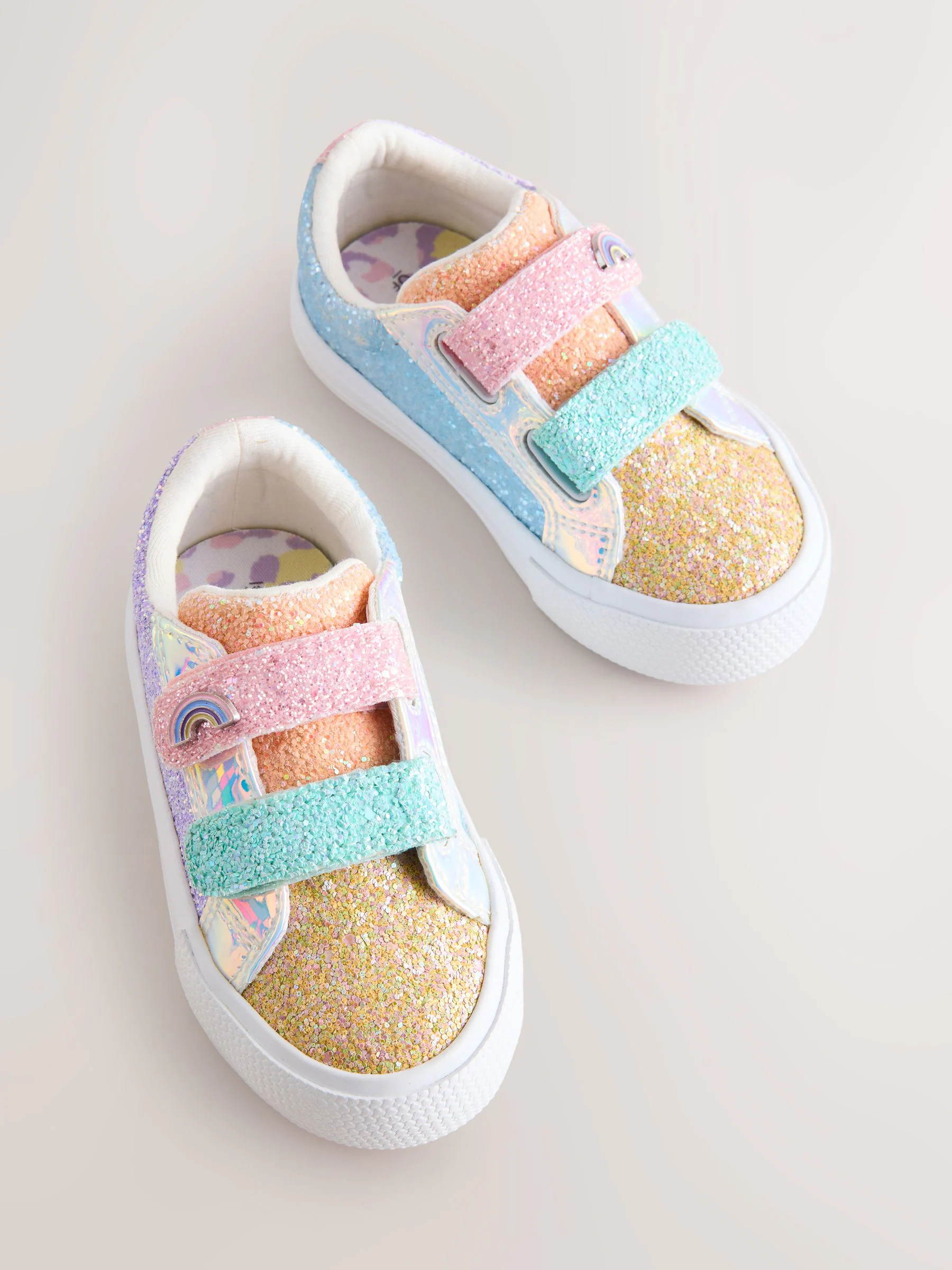 Multi regenboogkleurige glitters - Sneakers met dikke zool en klittenbandsluiting