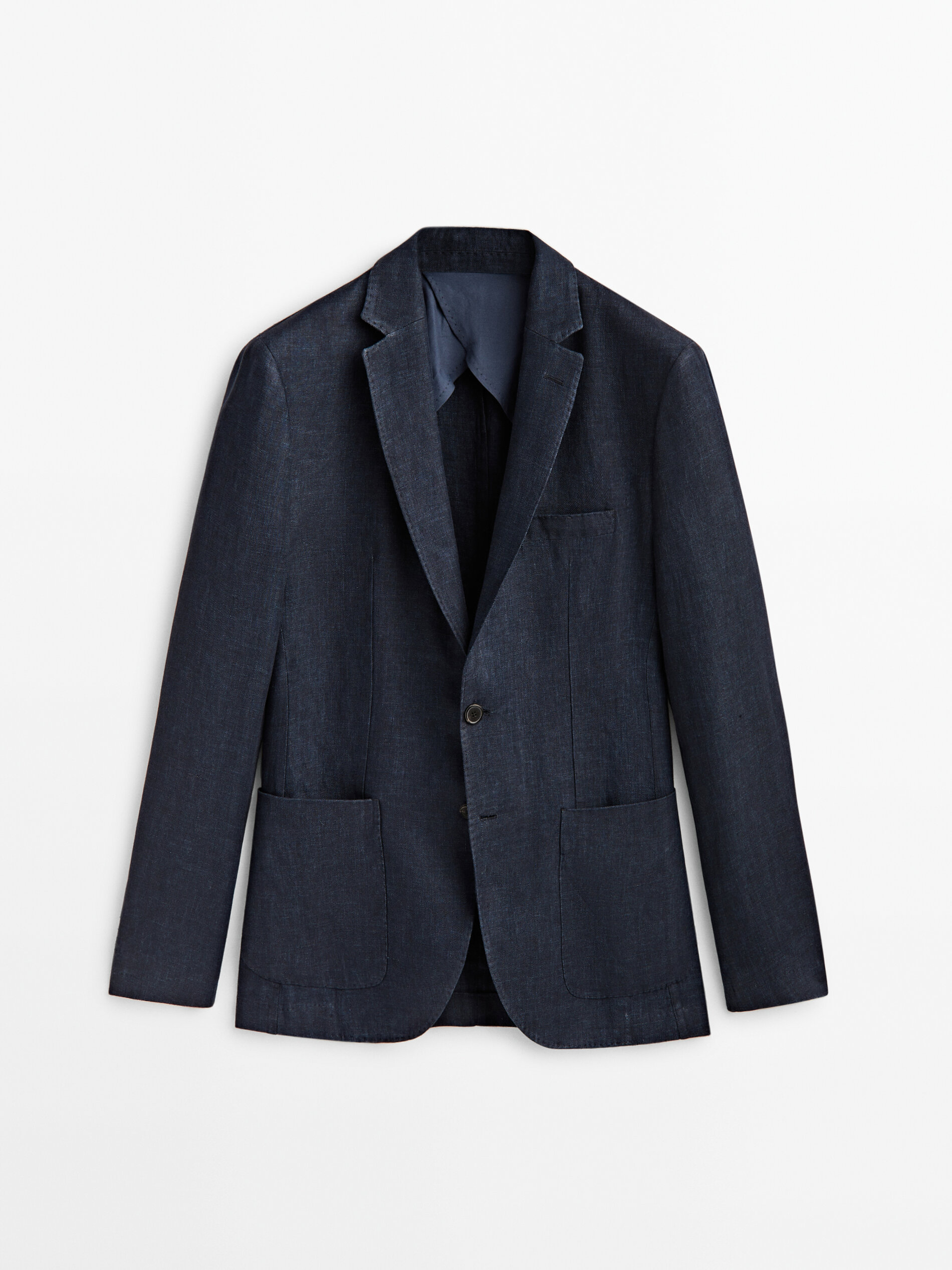 Blazer azul marinho em sarja de linho - AZUL MARINHO