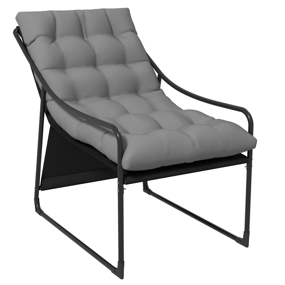 Outsunny tuinstoel, tuinstoel met dik zitkussen, 62cm x 110cm x 88cm, staal+polyester, grijs