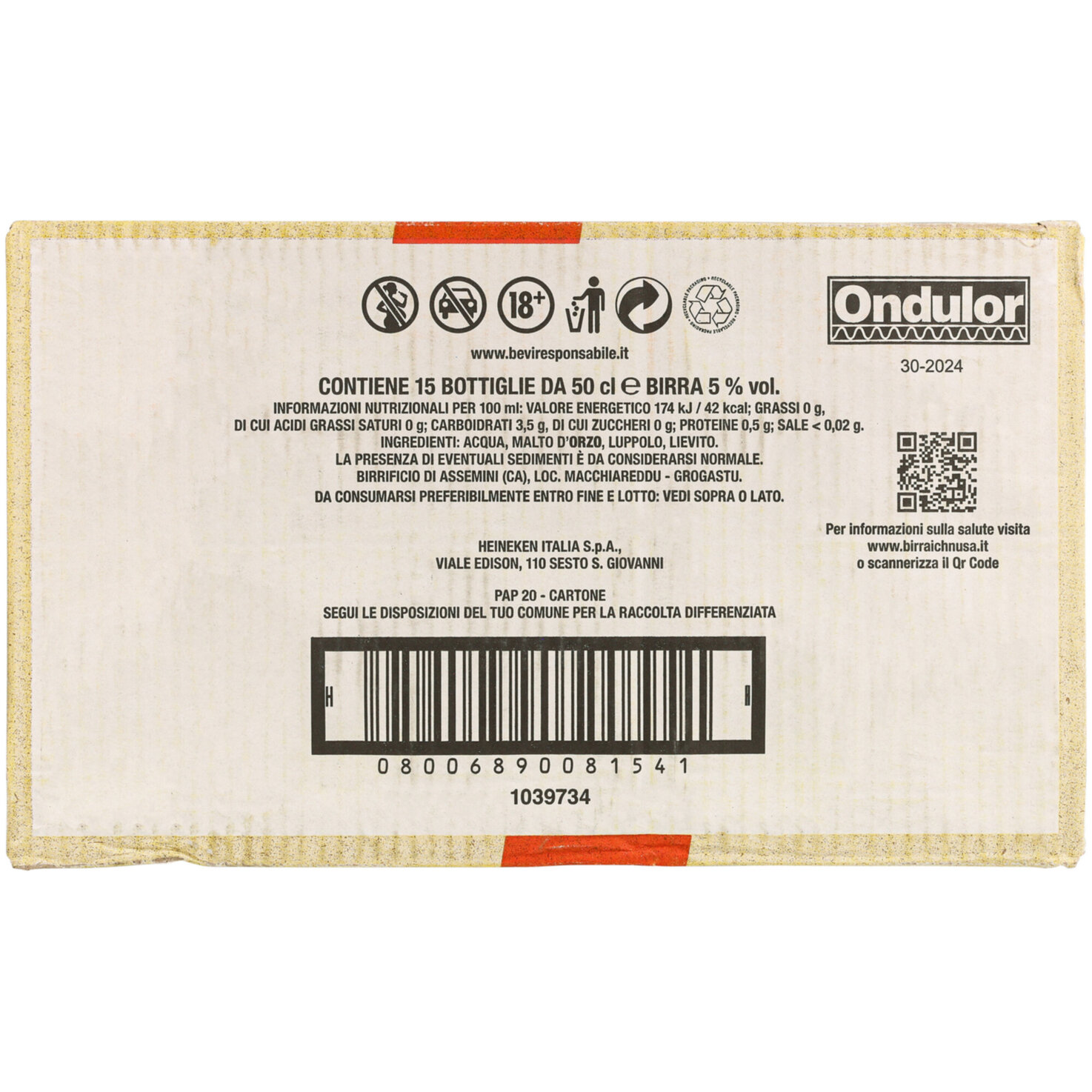 ichnusa non filtrata 15x50cl -750cl
