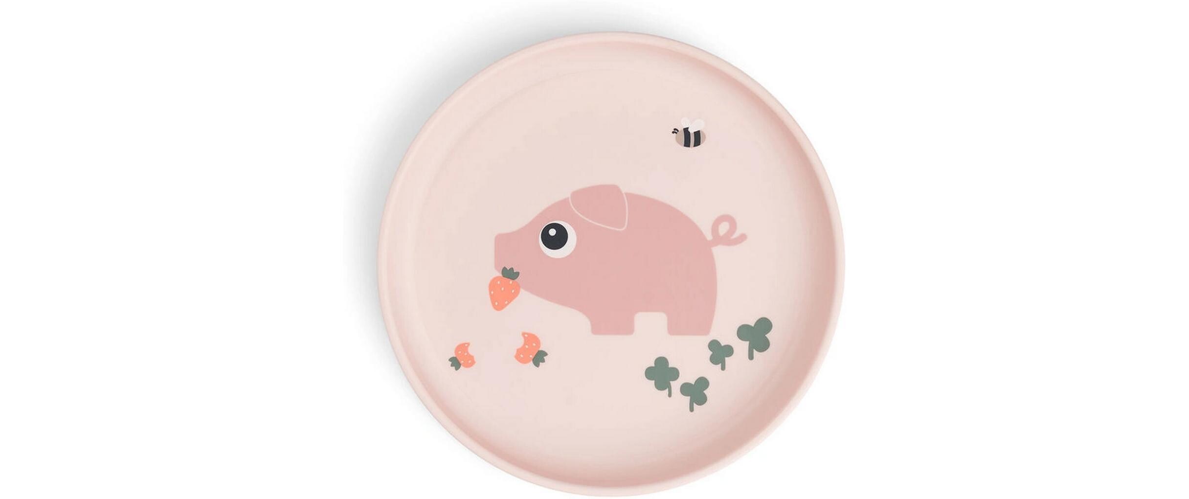 Kinderteller Foodie Tiny Farm RosaTeller mit Anti-Rutsch-Boden