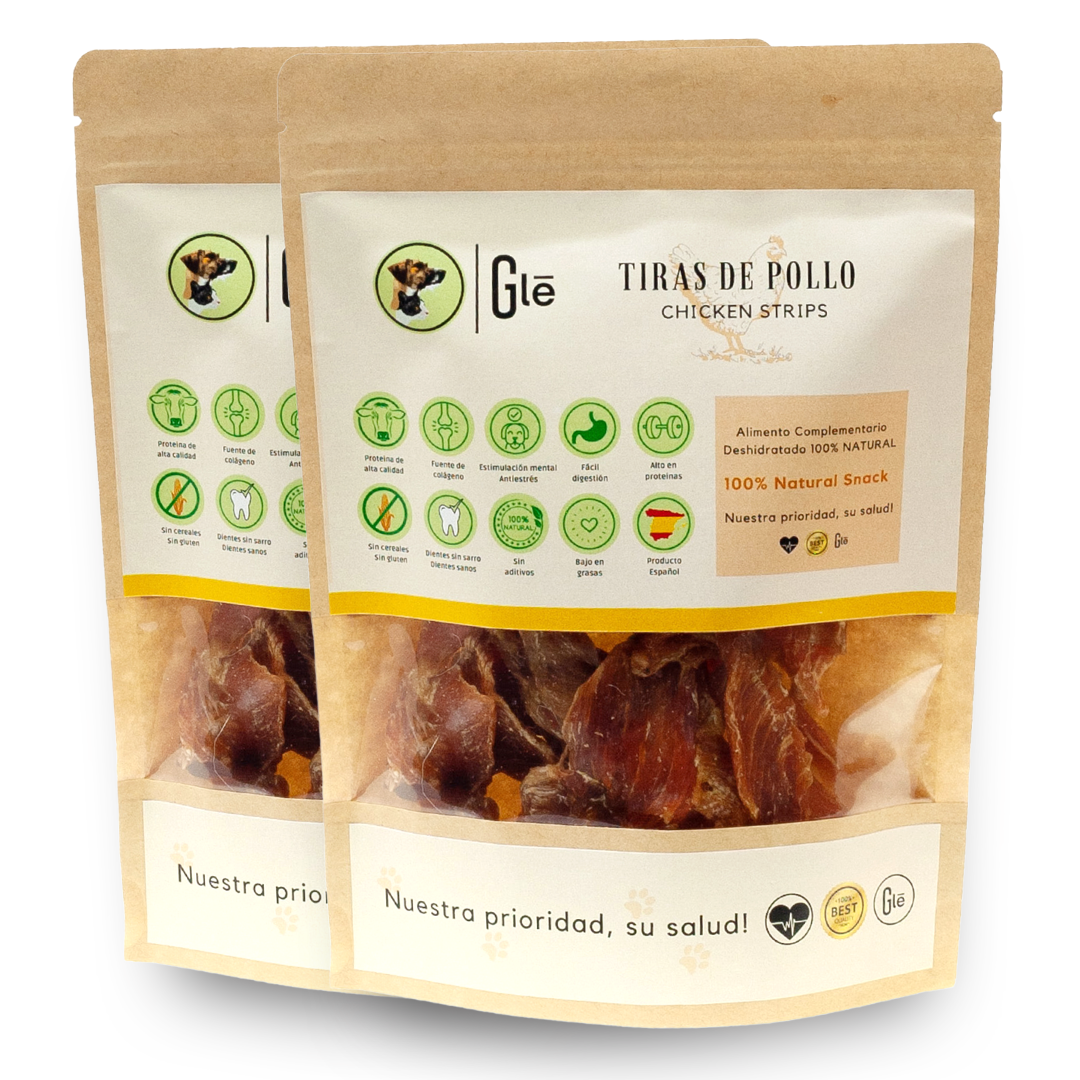 Peito de frango desidratado GLE PETS, petiscos 100% naturais para cães.