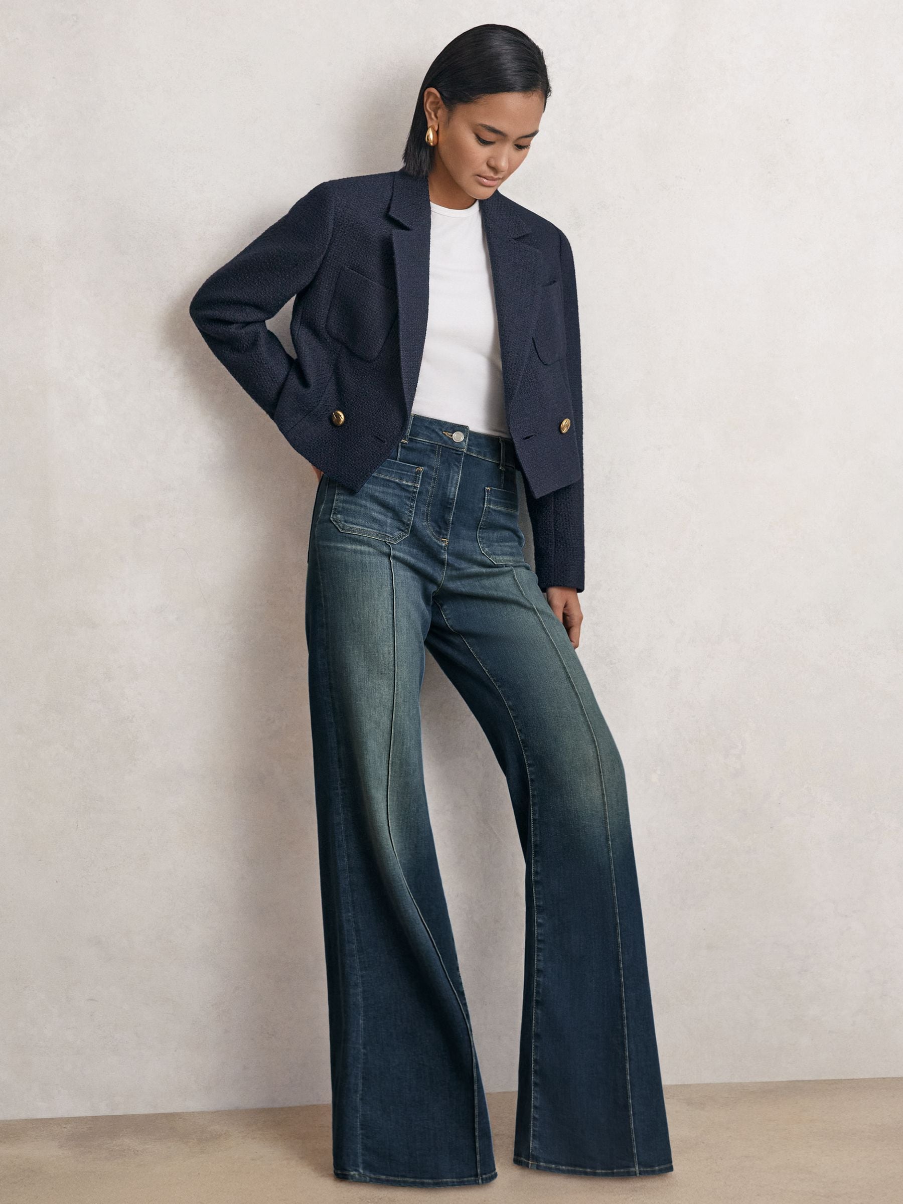 Normaal blauw - Reiss Sakura flared jeans met opgestikte zakken