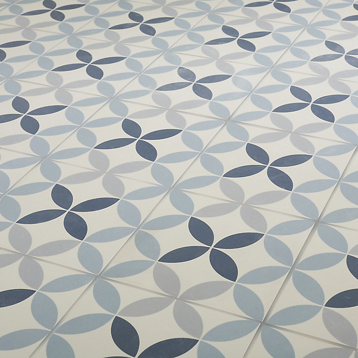 Carrelage sol et mur intérieur Hydrolic effet carreau de ciment décor cercle bleu L. 20 x l. 20 x Ep. 1 cm Colours