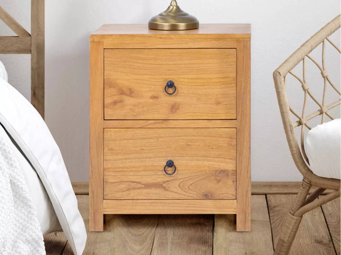 Lot de 2 tables de chevet 2 tiroirs - Bois de mindi - Naturel - PILABO