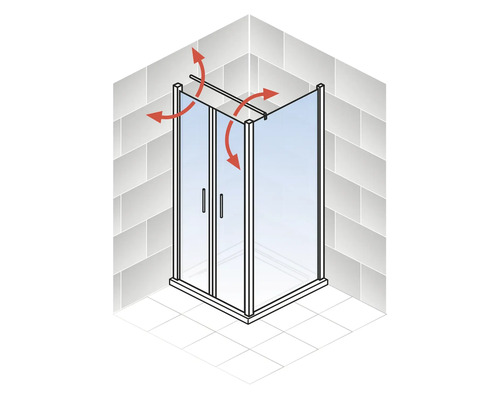 Douchedeur met zijpaneel en draaideur SCHULTE Garant 2.0 ExpressPlus 80 x 80 cm, aluminium profiel, helder glas met vuilafstotende coating, deur rechtsdraaiend, zijpaneel linksdraaiend