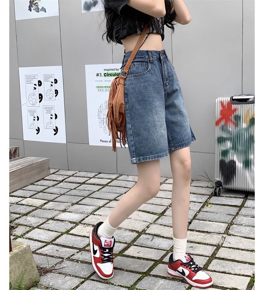 Girliepairs - Gewassen denim shorts met hoge taille
