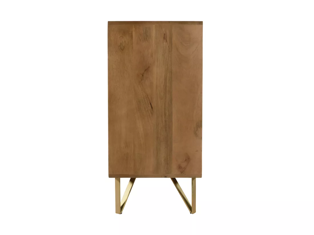 Buffet avec 2 portes et 3 tiroirs en bois de manguier et métal - Naturel foncé et Doré - BELORI