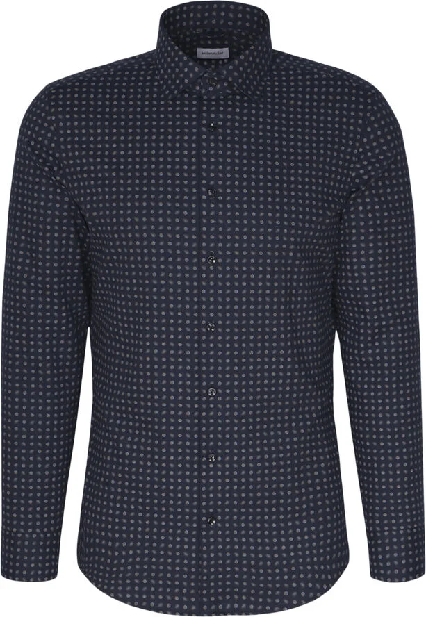 Seidensticker Flannel shirt Slim Long sleeve Kent-Collar Print Blue
