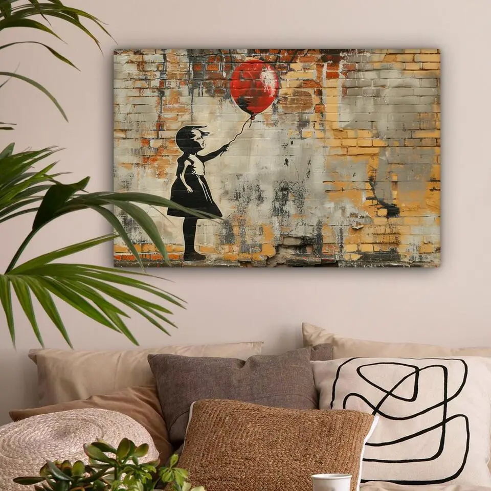 MuchoWow Canvas Schilderij 60x40cm Graffiti Banksy Meisje