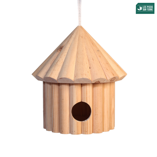Nichoir Cocon en pin naturel pour mésanges - L.15 x l.15 x H.16 cm