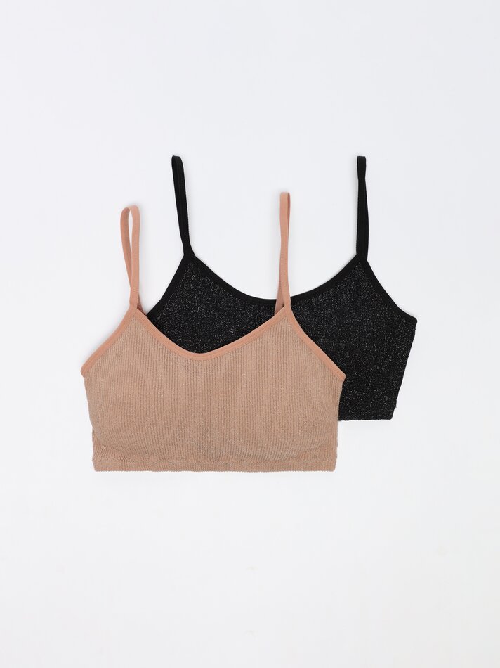 Conjunto com 2 sutiãs canelados brilhantes - Preto