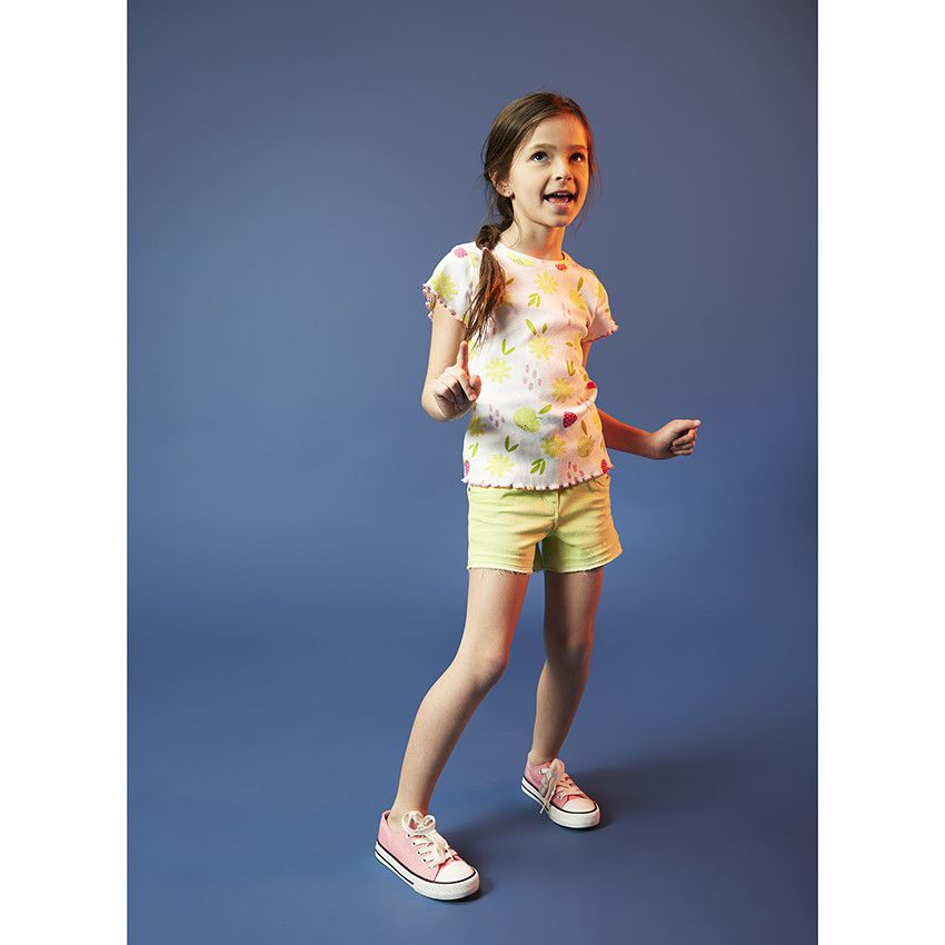 T-shirt manches courtes imprimé effet côtelé pour fille - Blanc