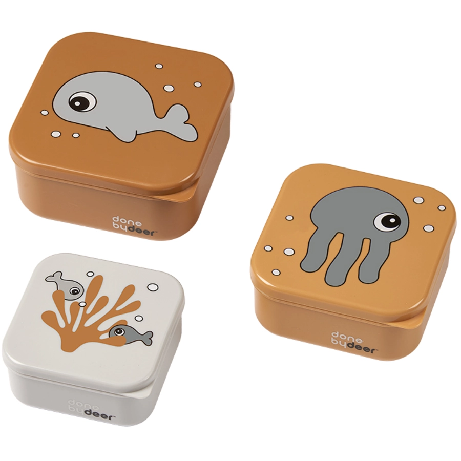 Done by Deer™ Snackbox-Set 3-er Pack Sea friends in senfgelbgrau