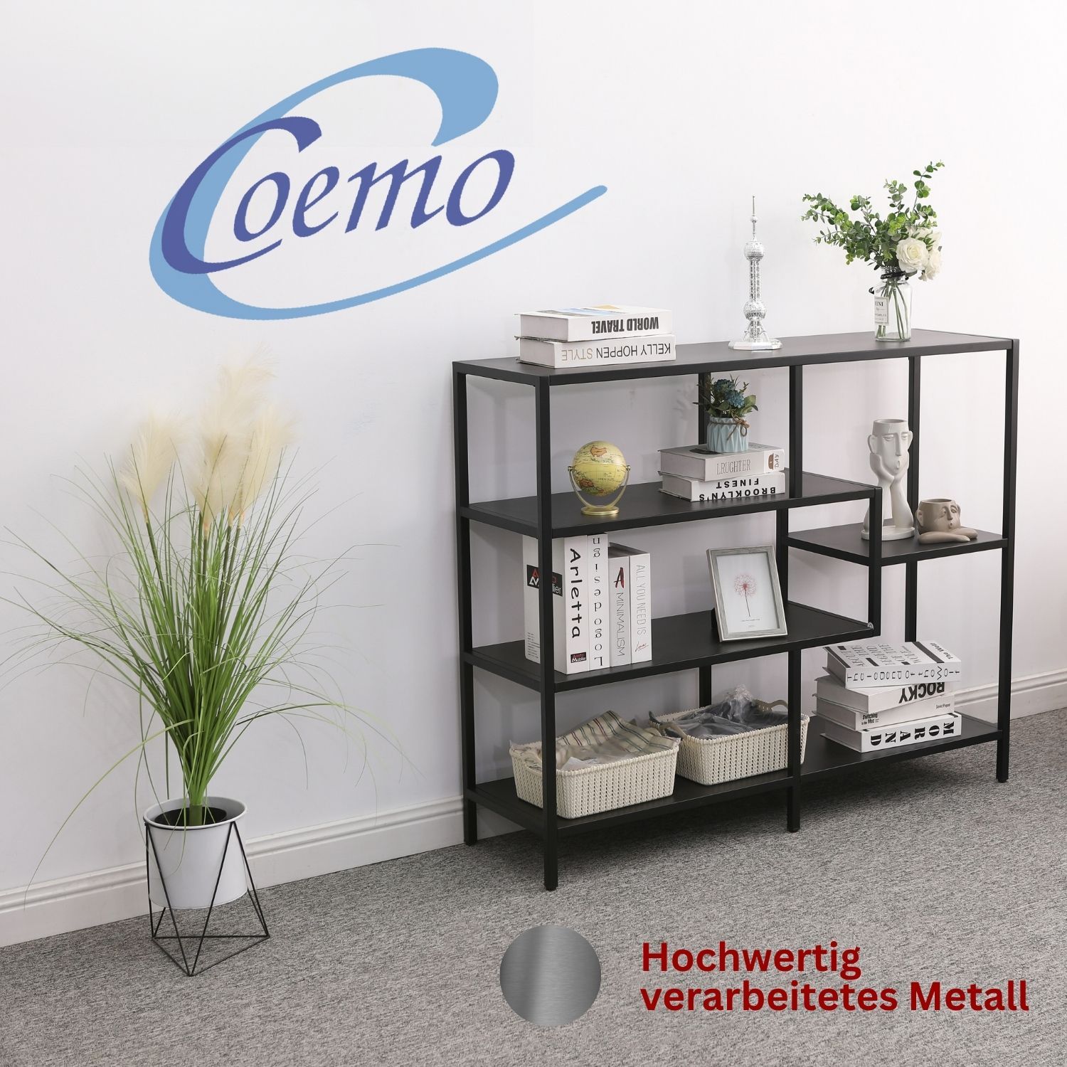 Coemo Regal Chicago M Raumteiler 120x35x100cm Metall 5 Ablageflächen schwarz