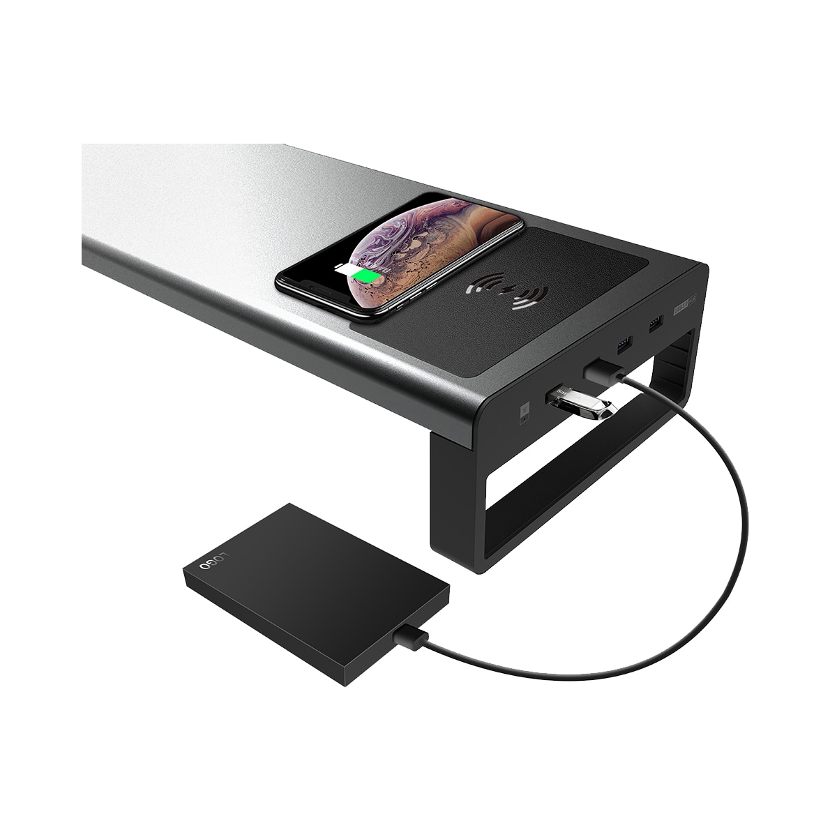 Essentials USB skjermstativ med trådløs lader