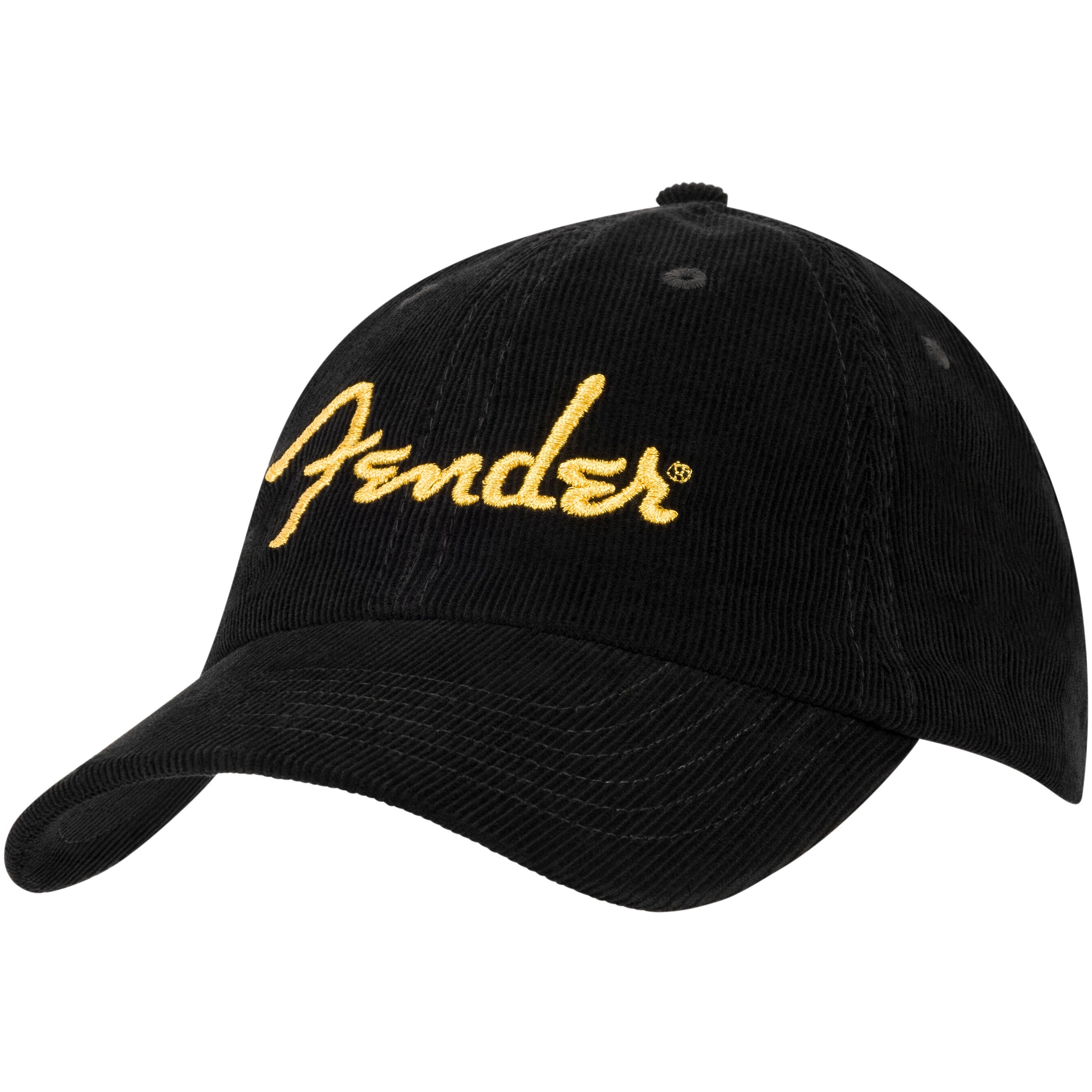 Fender Gold Spaghetti Logo Corduroy Baseball Hat Black