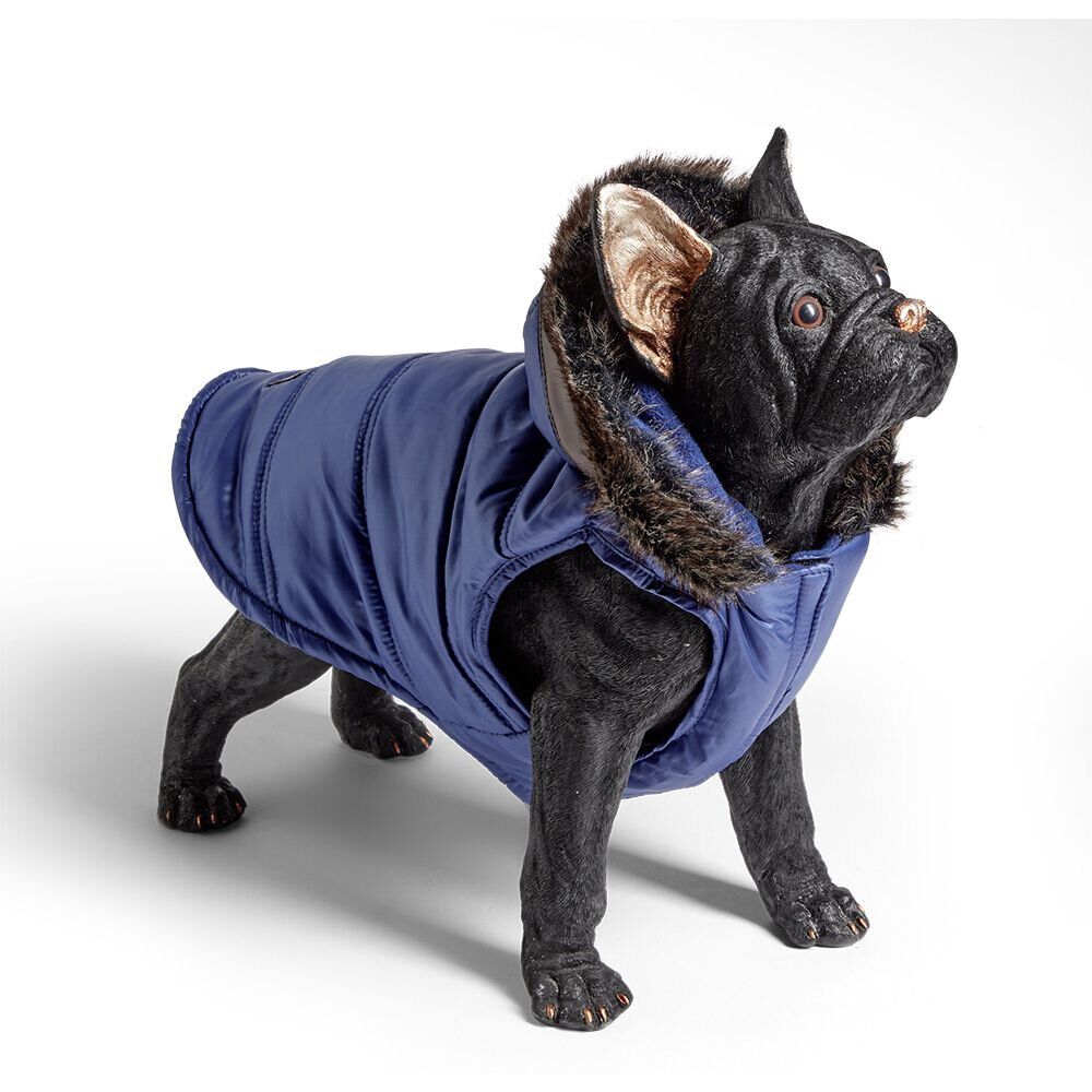 Doudoune pour chien à capuche avec fourrure bleu - Taille M