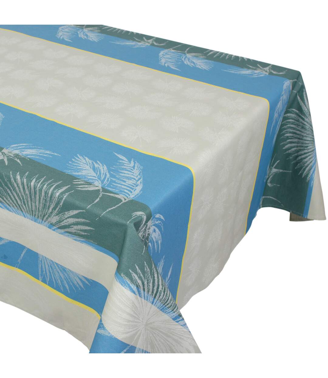 Nappe rectangle 150x350 cm PALMIER bleu lagon Jacquard coton +